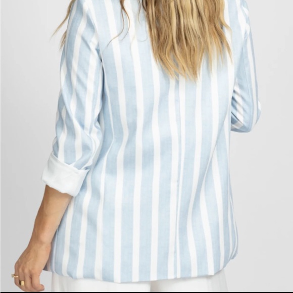Light Blue Striped Notched Collar Blazer size L - Picture 3 of 3